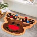 Percozzi Christmas Bath Mat Reindeer Tufted Rug Non-Slip Floor Mat for Bathroom Kitchen Rug Soft Absorbent Cute Bath Mat Floor Carpet Christmas Bathroom Room Decor Xmas Gift 27.6''x 23.6''