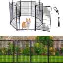 Garden Fencing 48in High, 8 Panels Total 17.7 Ft(L) Dog Fence Outdoor for Yard, Gate 21 in Wide with Low Sills. Lattice Panels for Outside, Dog Digging Fence Barrier, Garden Fences and Borders