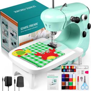 Sewing Machine, Mini Sewing Machine for Beginner with Eco-Friendly Material, Dual Speed Portable Sewing Machines with Extension Table, Light - Easy to Use, Best Gift for Kids and Women (Green-New)