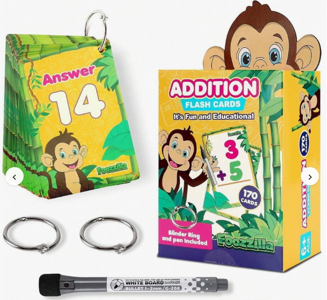 Foozzilla Addition 0-12 Flash Cards: 56 Cards, 1st Grade, 2nd Grade, Numbers 0-12, Elementary Math, Problem Solving, Addition Problems, Counting, Ages 6+