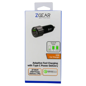 ZGear Qualcomm Quick Charge 3.0 Car Charger with USB-C - Black/Silver
