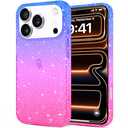 JJGoo Compatible with iPhone 17 Pro Max Case Clear Glitter, Sparkle Soft TPU Transparent Shockproof Women Girls Slim Bling Sparkly Bumper Cover Phone Cases, Gradient Blue Pink