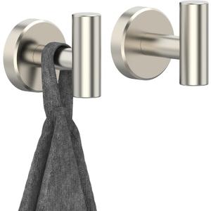 Brushed Nickel Towel Hook, Coat Robe Clothes Hook for Kitchen Garage Wall Mounted 2 Pack, 304 Stainless Steel, Heavy Duty Door Hanger, Cabinet Closet Wall Hook for Hotel Pool(Brushed Nickel)