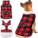 Dog Winter Coat - Windproof Fleece Warm Thick Dog Jacket Clothes for Snow Rainy Cold Weather - Plaid Pet Vest Coat Outfits for Small Medium Large Dogs - Indoor & Outdoor Use (Small) (Red)