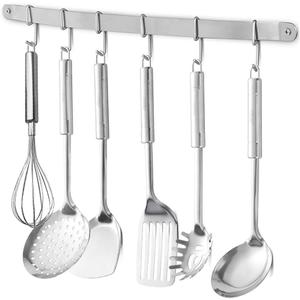 Stainless Steel Kitchen Utensil Racks Holder Hanging Rail Organize Pots Pans Kitchen Knife Gadgets On Wall Mounted Hanger Bar Rail Under Cabinet Shelf (6 Hook,17")