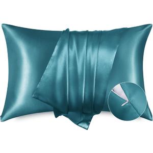 Bedsure Satin Pillowcase with Zipper, Similar to Silk Pillow Cases 2 Pack, Silky & Soft Satin Pillow Cases Standard Size for Hair and Skin, Teal Pillow Covers, Gifts for Women Men, 20x26 Inches