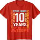 10 Years Old 10th Birthday Gift Vintage Retro 120 Months T-Shirt (Red, M)