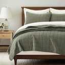 EVERGRACEHOME 100% Cotton Box Stitch Quilt Bedding Set King Size 3 Pieces, Garment-Washed Lightweight Soft Cozy Coverlet, Oversized Quilted Bedspread Sets with 2 Shams for All Season, Olive Green | Box Stitch Design, 100% Cotton, Soft, Oversized, Pre Washed, Oeko-Tex Certified