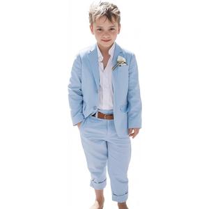 Boys Linen Suits Beach Wedding Suit Summer Slim Fit 2 Piece Kids Lightweight Linen Suit Jacket Pant Set (18 Years, Sky Blue)