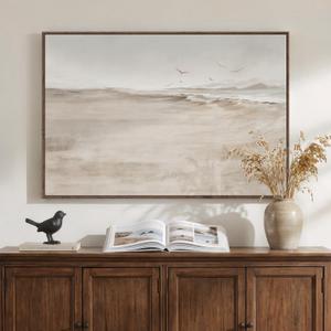 Framed Neutral Coastal Beach Canvas Wall Art, Abstract Landscape Canvas Prints Paintings for Walls, Large Beige Minimalist Pictures Wall Decor for Bedroom Dining Room Bathroom Living Room 24x36 In