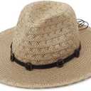 Straw Sun Hats for Women Men Panama Fedora Summer Hat with Leather Belt Wide Brim Beach Sun Jazz Cap S