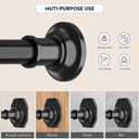 Tension Curtain Rod Extra Long Curtain Rod 43-131 Inch Adjustable 1.1 Inch Diameter Thick Heavy Duty Black Spring Curtain Rod for Windows Bathroom Outdoor No Drilling No Rust