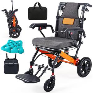 Super Lightweight Portable Transit Travel Wheelchair, Upgraded Folding Transport Wheelchairs (Weight 24lbs) for Adults and Seniors, Come with Telescopic Handle and Travel Bag