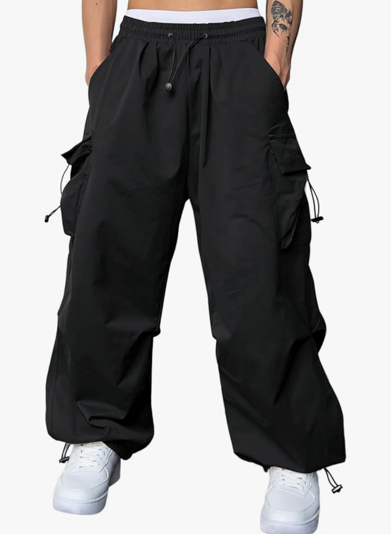 JMIERR Men's Baggy Cargo Pants Trendy Casual Parachute Pant Loose Fit Harem Joggers with Pockets for Streetwear Large