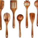 Wooden Spoons for Cooking, Wooden Utensils for Cooking Natural Teak Wooden Kitchen Utensils Set Comfort Grip (7 PCS SET)