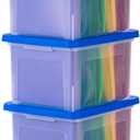 IRIS USA File Box, Plastic File Organizer Box With Lids, Letter/Legal File, Important Document Box, Portable Storage Filing Bin, Stackable Nestable, Clear/Blue 35 Qt. 3 Pack