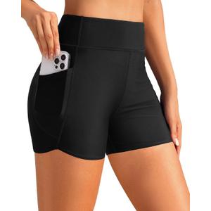 Daci Women High Waisted Swim Shorts - 3"/5"/7" Bathing Suit Short with Pockets Liner Tummy Control Swimsuit Bottom Boy Short (Black, XL)