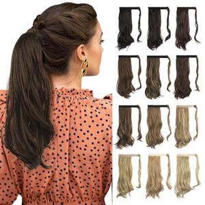 SOFEIYAN Curly Ponytail Extension 15 Inch Heat Resistant Synthetic Natural Wavy Hairpiece Wrap Around Pony Tail Hair Extensions for White Black Women Hair Piece, Darkest Brown/Light Auburn Mix (15 Inch (Pack of 1))