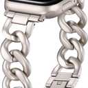 DaQin Gold Band Compatible with Apple Watch Bands for Women 40mm 38mm 41mm 42mm, Metal Chain Link Steel Replacement Accessories Bracelet for iWatch Bands Series 10 9 8 7 6 5 4 3 2 1 SE, Starlight