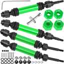 Drive Shaft Axles Upgrades Part for 1/10 Slash 4X4 VXL/Rustler 4X4 VXL/Stampede 4WD VXL,RC Steel #45 Front & Rear 4Pcs Driveshafts CVD w/Hex Hops Up,Green