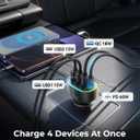 75W Car Charger USB C, 4 Port Super Fast Cigarette Lighter USB Charger, Type C 60W & QC 3.0 Multiport Car Phone Adapter Accessories for iPhone 17/16/15/14/13/12 Pro Samsung S26 Series