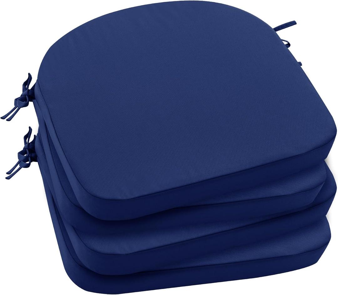 Outdoor Chair Cushions Set of 4: Waterproof & Fade Resistant Patio Furniture Cushions - 18.5 x 16 x 2 Inch Non Slip Round Corner Seat Cushion Pads with Removable Cover for Garden Yard Lawn, Navy Blue (18.5x16x2 Inch-4p)