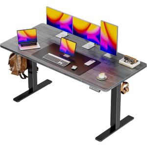 Huuger 55 x 28 Large Electric Standing Desk, Height Adjustable Desk, 27.6" Deep Desktop, Stand up Gaming Computer Office Desk with 2 Hooks, 3 Preset Heights, for Home Office, Grey