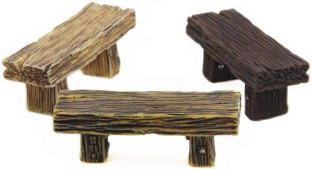 3Pcs Mini Resin Bench Miniature Fairy Garden Bench Dollhouse Accessories Statue DIY Decor Gift