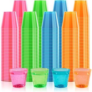 300Pack 1 Oz Plastic Shot Glasses Set, Neon Party Mini Shot Glasses Bulk, Durable and Reusable, Small Disposable Plastic Cups for Vodka, Whiskey, and More