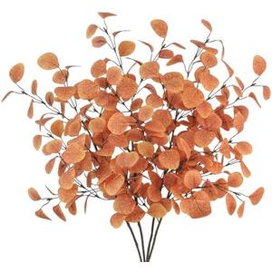Tepaler 4Pcs Artificial Eucalyptus Leaves Stems 33.8‘’ Eucalyptus Branches Fake Poinsettia Flowers Faux Plants for Home Table Fireplace Party Wedding Thanksgiving Décor