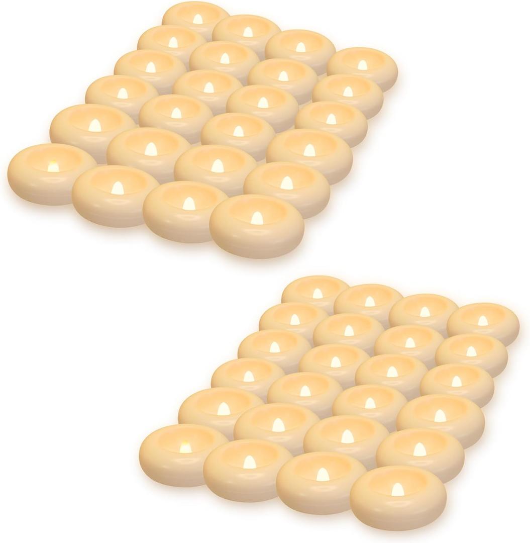 Aignis 48 Flameless LED Floating Candles, 3-Inch Plastic Battery Operated Tealights, Glow Time Over 120 Hours, Cozy Romantic White Light, Suitable for Pool/Bathtub/Hot Bath/Wedding Centerpiece Decor