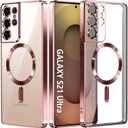 Hurgoer for Samsung Galaxy S21 Ultra Case.Soft TPU Electroplated Frame Cover with Clear Back.Drop Tested Protective Full Body Case.Thin Light SlimNot Magsafe (Rose Gold, S21 Ultra)