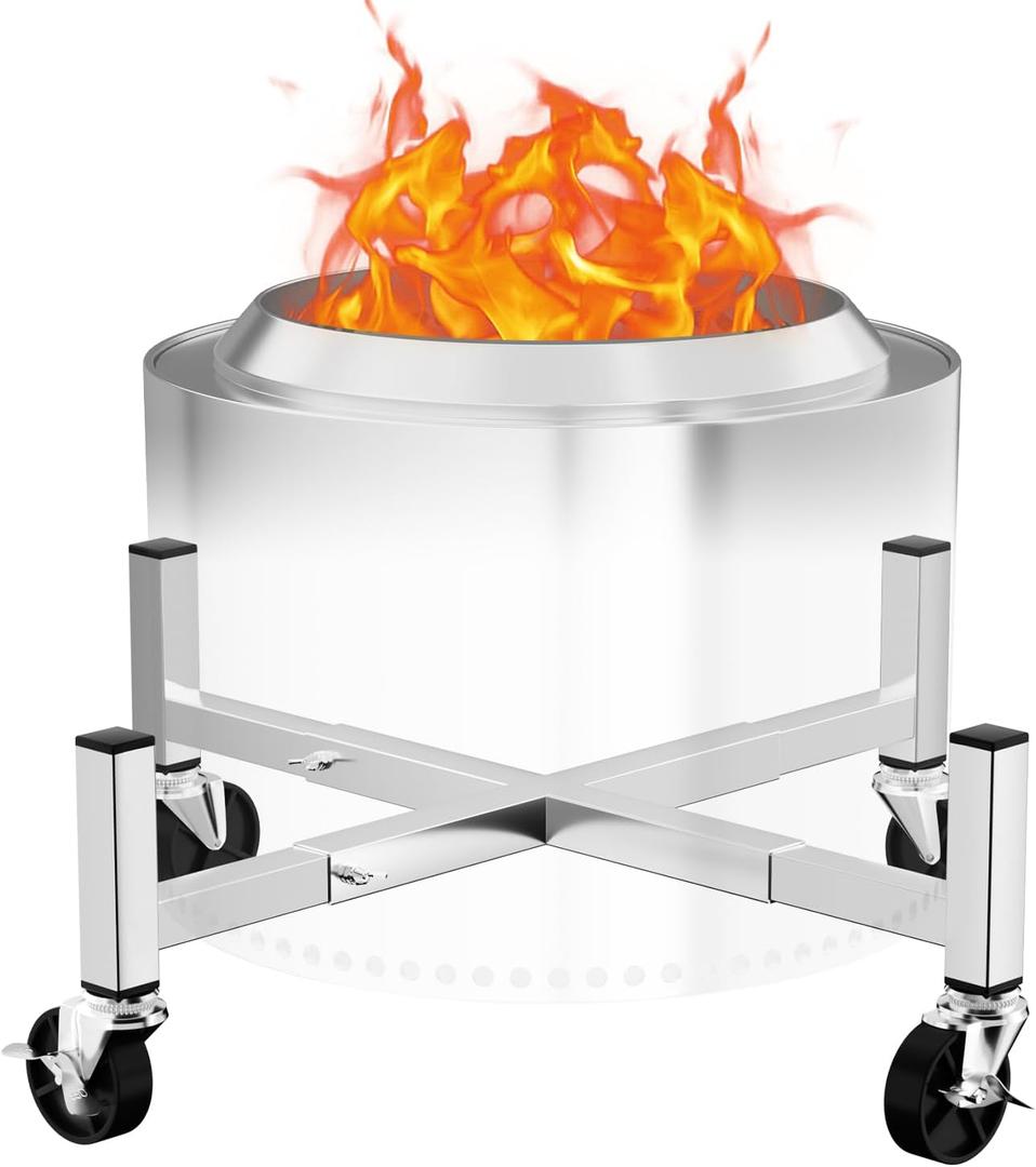 Expandable 15-27" Fire Pit Rolling Stand Heavy-Duty 360 Swivel & Locking Wheels, Universal Fit for Solo Stove & Ninja Fireside 360, Rust-Proof Stainless Steel for Patio, Camping, Outdoor