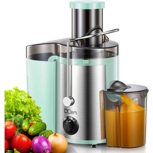 QCen Juicer Machine, 500W Centrifugal Juicer Extractor with Wide Mouth 3 Feed Chute for Fruit Vegetable, Easy to Clean, Stainless Steel, BPA-free (Aqua)