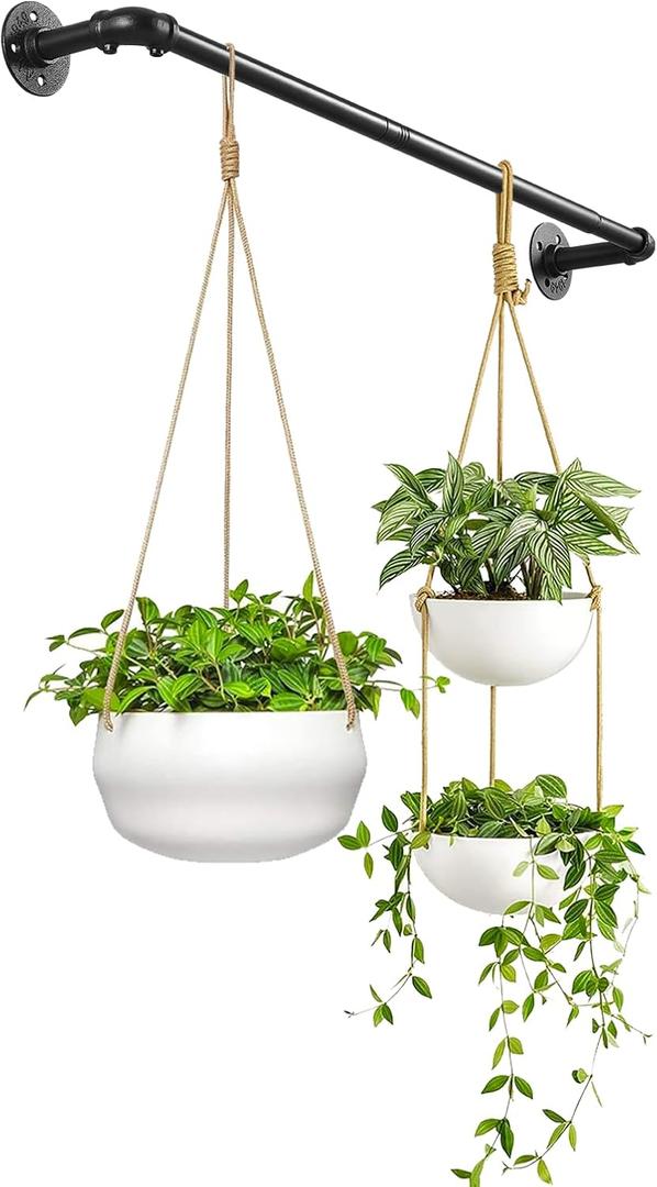 Hanging Planters for Indoor Plant Hanging Rod Window Planters Hanger Wall Mount Black Adjustable Planters Shelves Metal Rod for Window Ceiling 42 in