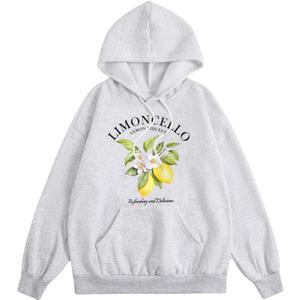 SweatyRocks Women's Drawstring Lemon Graphic Hoodies Fleece Sweatshirts Fall Fashion Pullover Sweaters (XL)