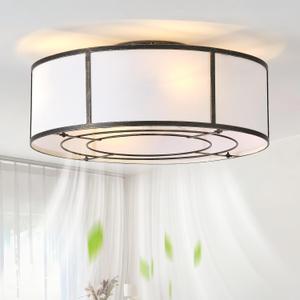 Caged Ceiling Fans with Lights Flush Mount, Farmhouse Low Profile Ceiling Fan with Lights Remote Control, 20'' Modern Bladeless 6 Speeds for Bedroom, Nursery, Kitchen, Black