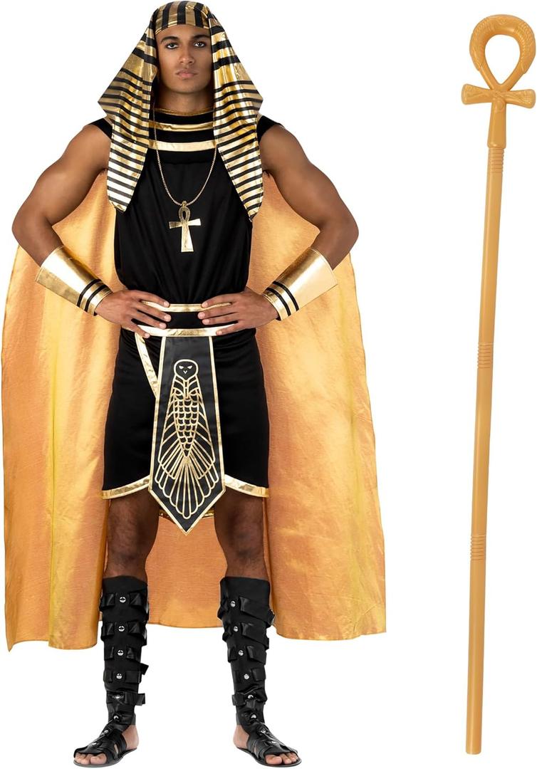 Morph Deluxe Egyptian Pharaoh Costume Men With Staff, Pharaoh Costumes Adult, Halloween Costume For Mens (Large)