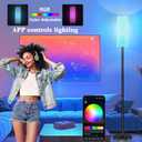 Qaubauyt Smart LED Floor Lamp with APP Control & RGB Colors - Dimmable Standing Lamp for Living Room, Bedroom, Gaming - Remote, Timer, 9W Bulb Included, 67" Modern Tall Lamp (black pole + white shade)