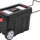 MAXPOWER Rolling Tool Box with Wheel, 8 Gallon Storage Capacity Deep Tool Box, Lockable Latches, Removable Tray, Black Toolbox