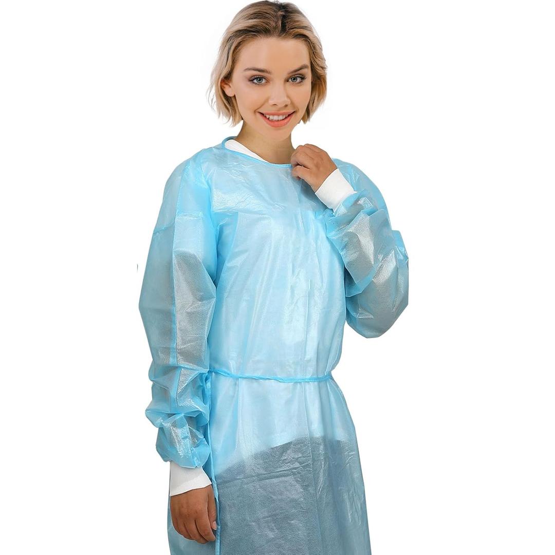 10 Pcs Disposable PPE Isolation Medical Gowns | Level 2 Polypropylene Lab Gowns | Full Back Coverage Double Tie Closure Knit Cuffs SMS 40 GSM Material, Universal Size
