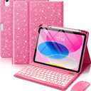 Hamile for iPad A16 Case with Keyboard - Mouse Backlit Wireless Detachable Keyboard Glitter Folio Cover with Pencil Holder for iPad 11th Gen A16 11-inch 2025 10th Generation 10.9 Inch 2022 - Pink