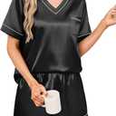 WIHOLL Silk Pajamas for Women Short Sleeve Sleepwear Soft Lounge Sets 2 Piece Satin Pjs