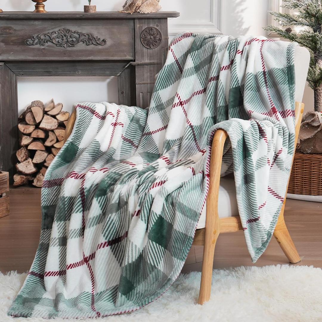 HOMRTAR Buffalo Plaid Fleece Christmas Throw Blanket Super Soft Luxurious Cozy Flannel Bedding Blanket for Home Decor All Season (50 x 60 Inch, Sage Green)