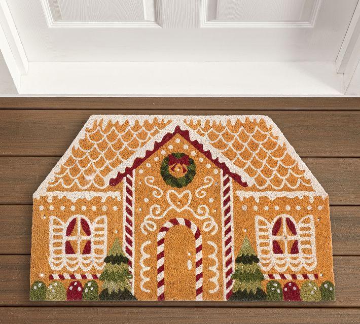 Gingerbread House Shaped Light Up Doormat, 22" x 36", Multi