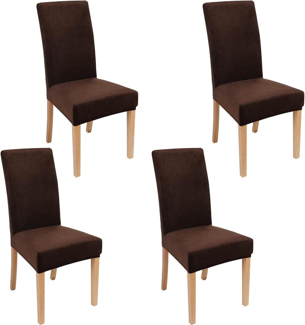 Smiry Velvet Stretch Dining Room Chair Covers Set of 4, Soft Removable Washable Chair Slipcovers Kitchen Parsons Chair Protector, Coffee