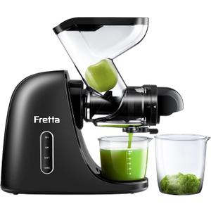 Fretta Juicer Machines, Cold Press Juicer, BPA Free Masticating Juicer Machines Vegetable and Fruit, 3-Inch Wide Feeding Chute, Easy to Clean,Quiet and Strong DC Power, 200W(Black)