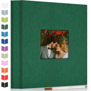 Photo Album Self Adhesive Scrapbook Album for 3x5 4x6 5x7 8x10 Pictures,40 Pages Linen Cover with Display Window DIY Photo Book,Ideal Gifts for Family Travel Wedding Baby (Dark Green)