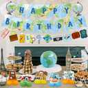2 x Travel Birthday Party Decorations, Adventure Begin Party Decorations for Around The World Party Graduation Farewell Retirement Party Supplies