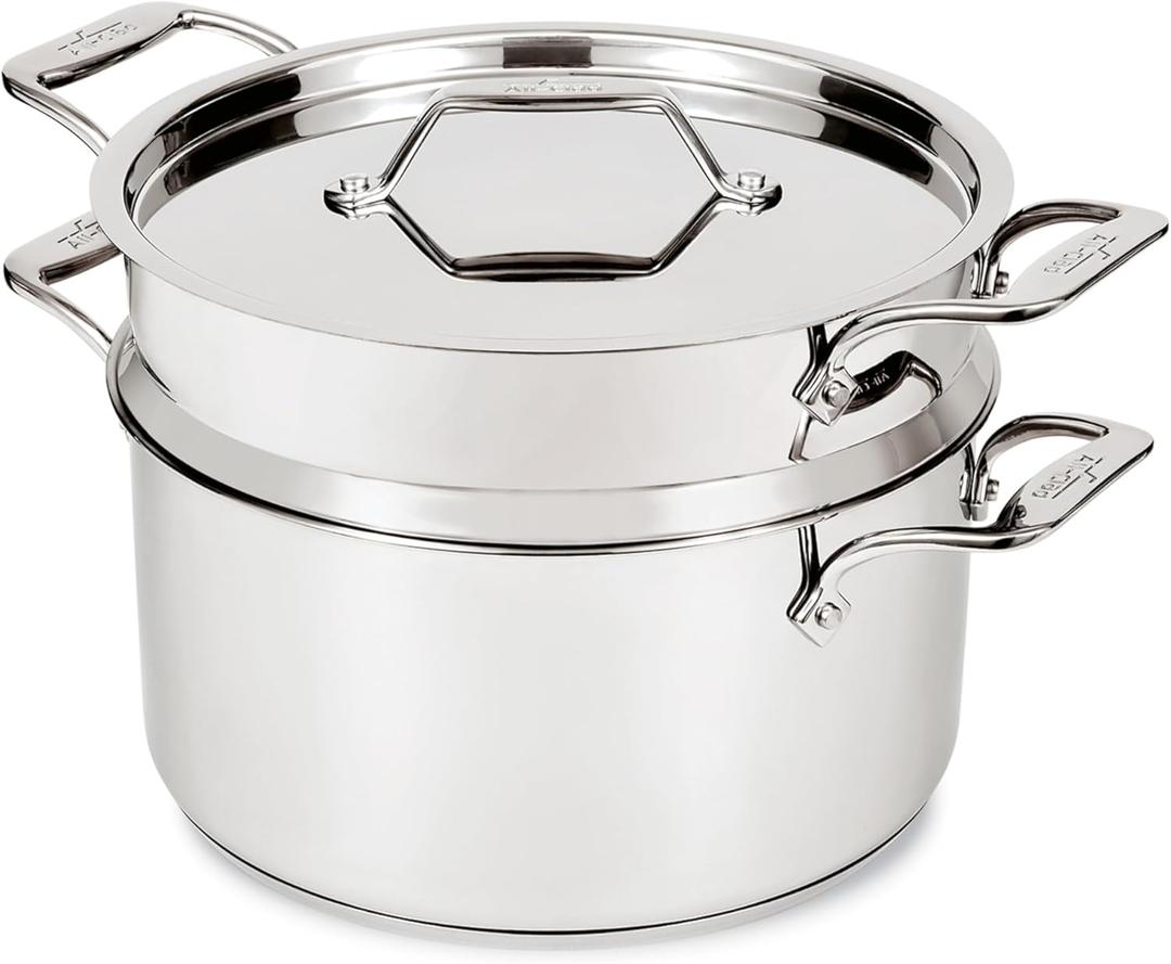 All-Clad Stockpot 8 qt Stainless Steel Multipot With Insert & Lid, Stainless Steel Pot, Induction, Oven Broiler Safe 600F Skillet, Professional Cookware, Silver